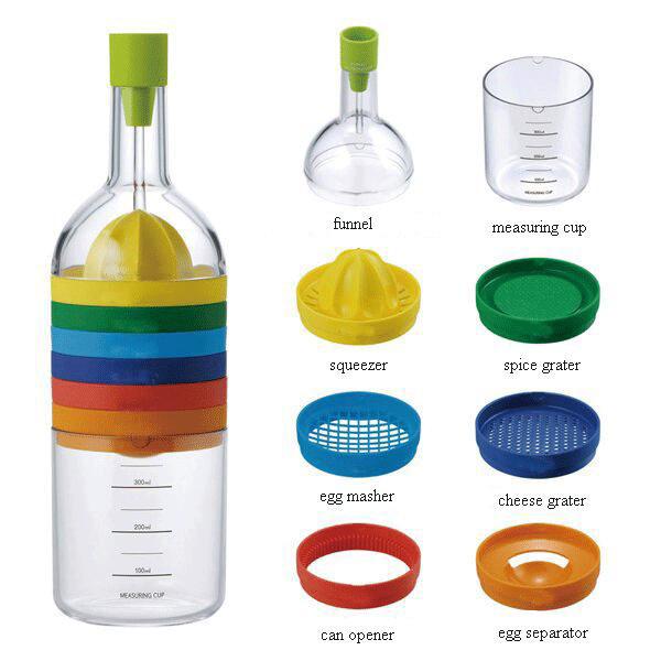 BIN 8 TOOLS 8 IN 1 CREATIVE KITCHEN BOTTLE SNAZZY COLORFUL STACK FUN - K86