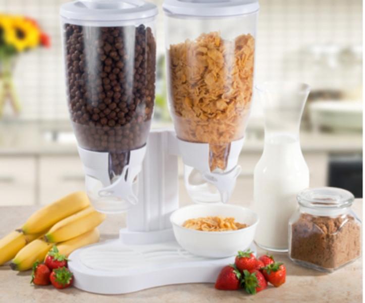 KAWACHI PLASTIC DUAL DOUBLE CEREAL DRY FOOD DISPENSER AND CONTAINER