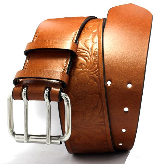 Leather Belt with Double Pin Stainless Steel Buckle