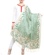 white and Green Color Art silk Dupatta