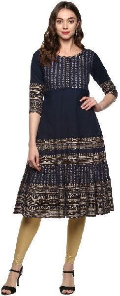 Cotton Gold Print Anarkali Kurti, Size : M, S, XL