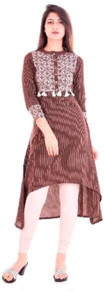 Kantha Worked Printed High Low Hemline Kurti