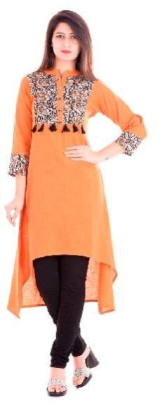 Slub Printed High Low Hemline Kurti