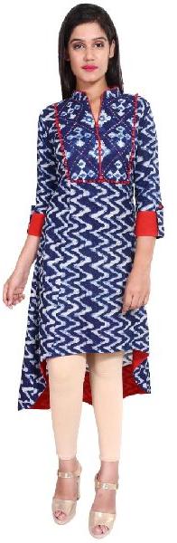 Zig Zag Print High Low Hemline Kurti