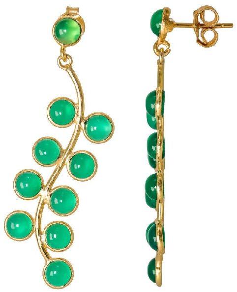 Green Onyx Round Stud Drop Earring Bezel Jewelry
