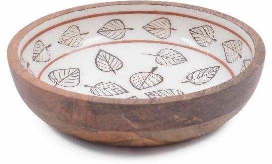 Leaf Pattern Printed Handcrafted Wooden Bowl