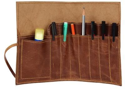 Leather Pencil Roll Up Case