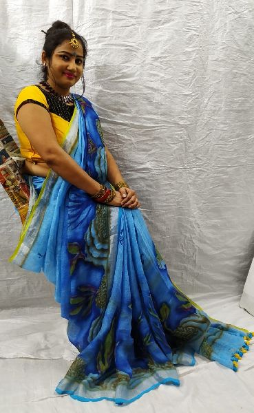 Designer Handloom Pure Linen Print Saree suits special occasions