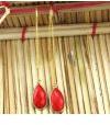 Bezel Pear Red Coral Long Wire Thread Earring