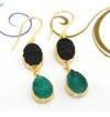 Black And Green Natural Agate Druzy 24k Gold Plated Drop/Dangle Earring Jewelry