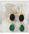 Black And Green Natural Agate Druzy Drop Earring