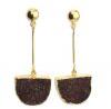 Brown Natural Sugar Druzy Drop DangleLong Wire D Shape Earring