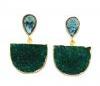 D Brown Natural Green Druzy and Pear London Blue Topaz Gold Plated Drop Earring Jewelry
