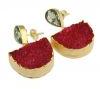 D Red Natural Druzy & Pear Swiss Blue Topaz Gold Plated Drop Earring