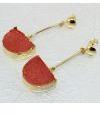 Druzy Drop Dangle Gold Plated Long Wire D Shape Earring