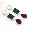 Green And Purple Natural Agate Druzy Silver Plated Drop/Dangle Earring