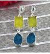 Lemon And Light Blue Natural Agate Druzy Silver Plated Drop/Dangle Earring