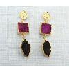 Natural agate druzy gold plated earring, Color : Purple Brown