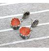 Orange Natural Agate Druzy Oxidized Silver Plated Drop/Dangle Earring