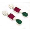 Pink And Green Natural Agate Druzy Silver Plated Drop/Dangle Earring