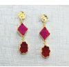 Pink And Red Natural Agate Druzy Gold With Drop/Dangle Earring