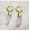 Pencil Shape Pink Chalcedony Hoop gold plated earring