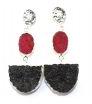 Red And Black Natural Agate Druzy Silver Plated Drop/Dangle Earring