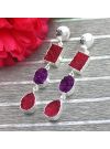 Red And Purple Natural Agate Druzy Silver Plated Drop/Dangle Earring