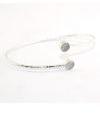 Tiny Round White Chalcedony Silver Plated Adjustable Bangle