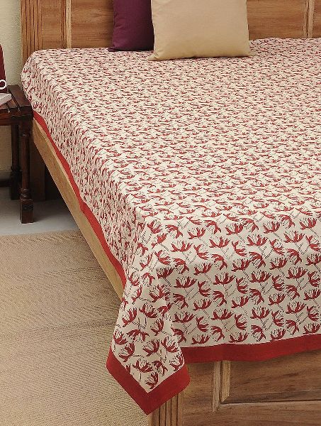Bed Cover Hand Block Printed Red Flower