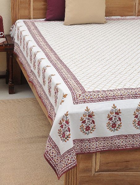 Bed Sheet Hand Block Printed Cotton Gold AND Maroon Color