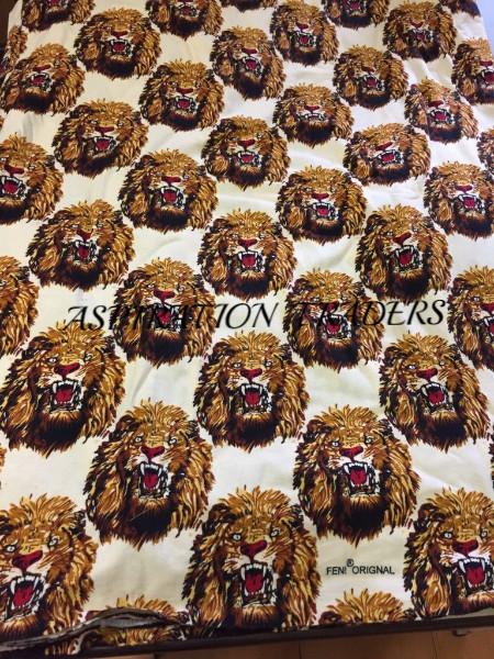 Cream Feni Lion Head Printed Fabric