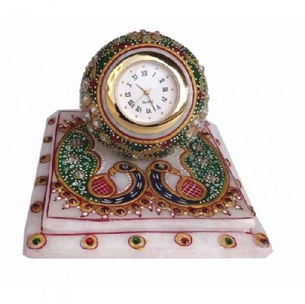 Marble Chowki Clock Fine Peacock