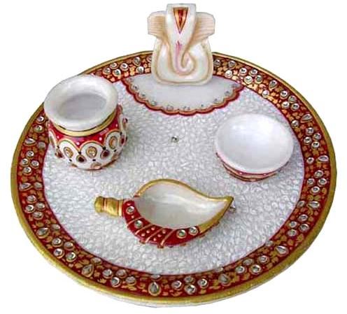 Marble Pooja Plate Ganesh Ji Diya Shank Diwali Gift