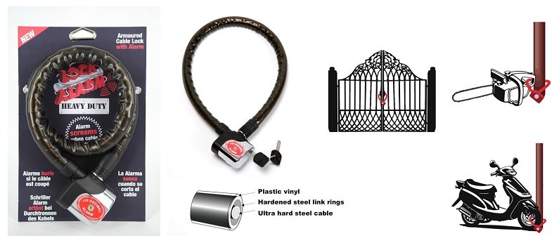Lock Alarm - Anti Theft Siren Burglar Cable Lock