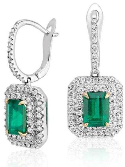 Emerald Cut Green Moissanite Wedding Earring Sterling Silver