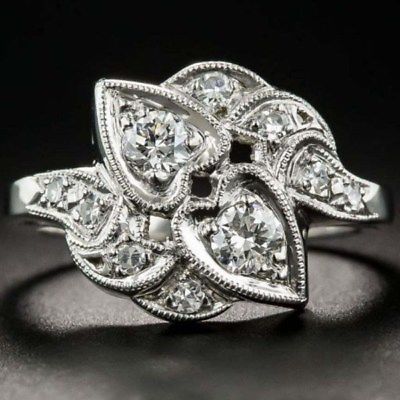 White Round cut moissanite two stone Engagement ring 925 sterling silver