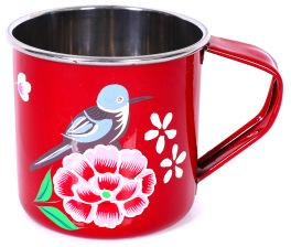 Indian rose flower coffee mug hand painted stainless steel for kitchenware camping  water cup