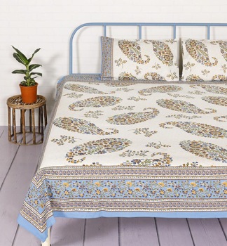 Paisley cotton bedsheet indian sanganeri handmade bedcover