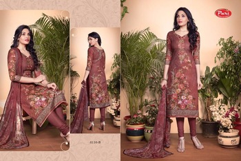 Pari Suit lawn Cotton Digital With Embroidery Work