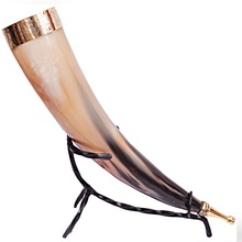 VIKING DRINKING HORN WITH BRASS MOLDING HORN