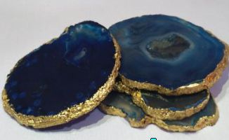 Agate/ Foiling/electroplating Polished Blue Agate Coaster Set, for Decoration Use