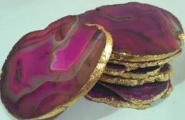 Agate/ Foiling Polished Pink Agate Coaster Set, for Decoration Use, Size : 4X4 Inch