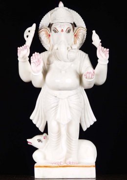 Polished Marble Standing Ganesh Statue, for Shiny, Pattern : Printed
