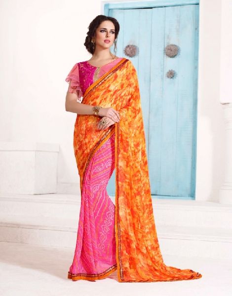 Culter Georgette Print Saree