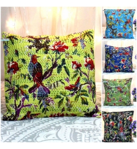 Bird Kantha Embroidered Decorative Pillow