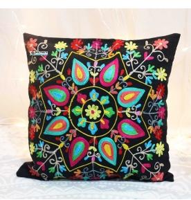 Black Floral Suzani Decorative Pillow