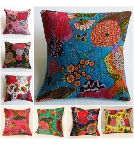 Floral Kantha Decorative Pillow Cover