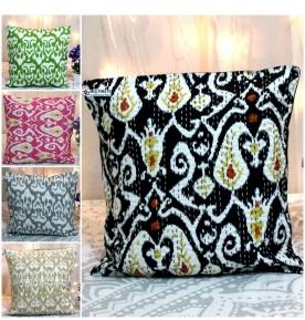 Ikat Kantha embroidered Cushion Cover
