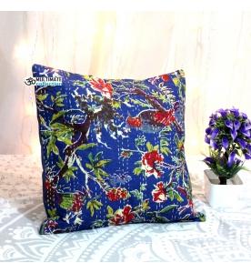 Navy Blue Bird Kantha Decorative Pillow